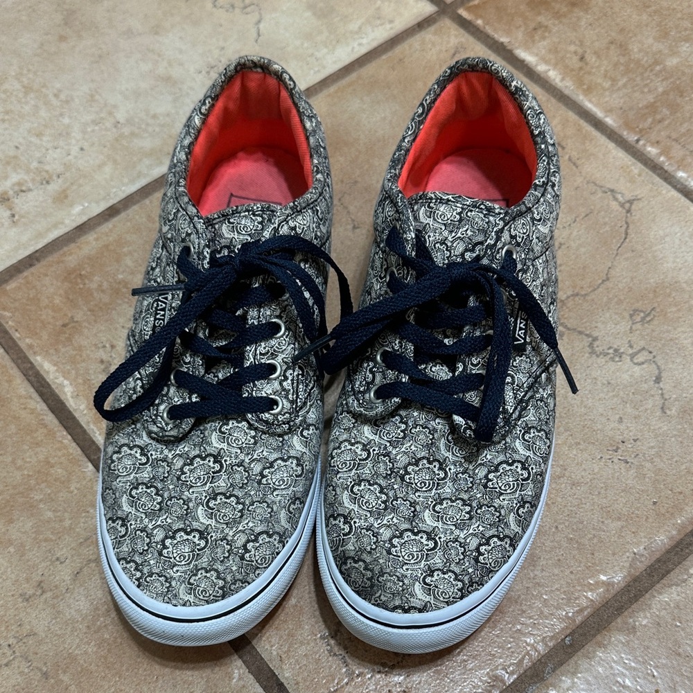 Vans Black and White Patterned Athletic Shoes